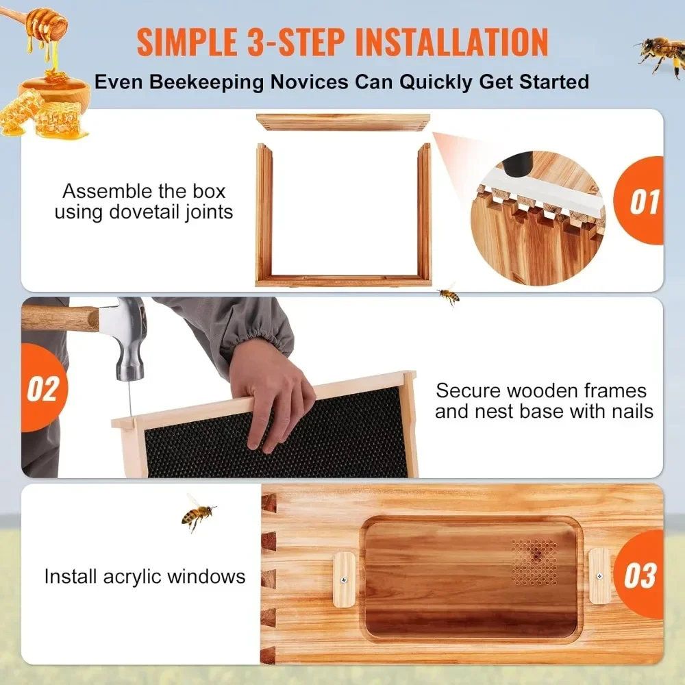 10 Frame Bee Hive, Beeswax Coated Fir Wood, 2 Deep + 2 Medium Bee Boxes Langstroth Beehive Kit for Beginners Pro Beekeepers