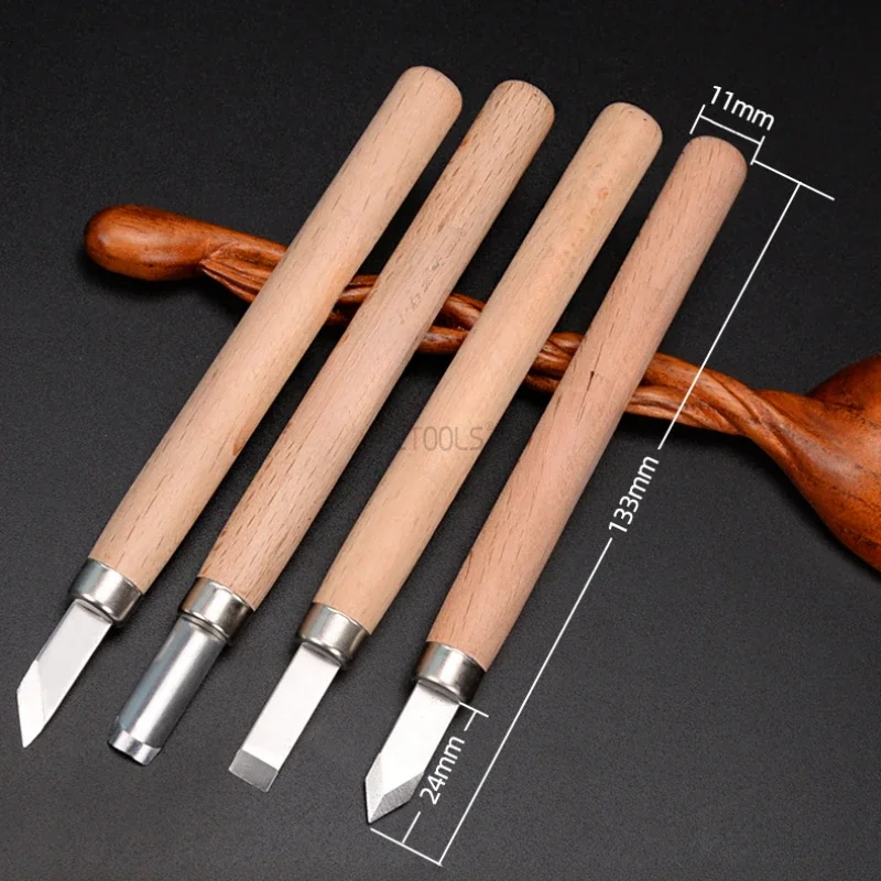 Woodworking Carving Knife Alloy Steel Beech Wooden Handle Oblique Half Round Pointed Manual Pen Knife Art Knife Set Tools  DIY