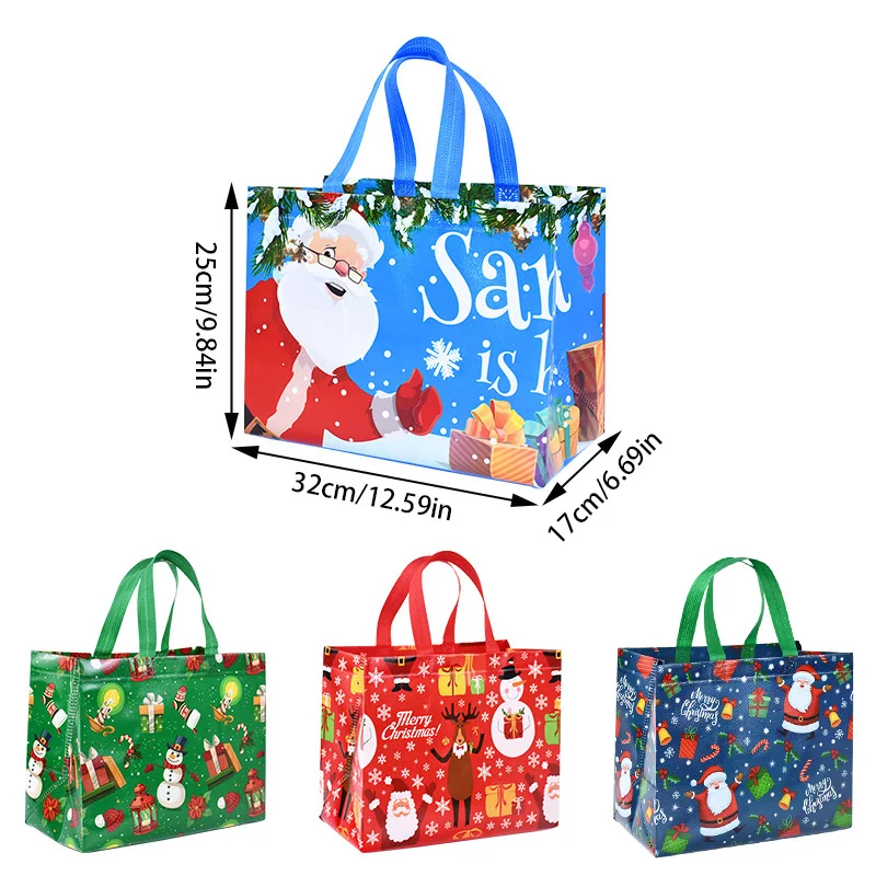 4/8pcs Christmas Gift Bag with Handles Xmas Non-Woven Tote Bag Santa Snowman Candy Treat Bags Navidad New Year Party Decorations
