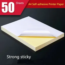 White Self-Adhesive A4 Sticker Labels - Matte Finish for Printing and Crafts (50 Sheets) (Pure White)