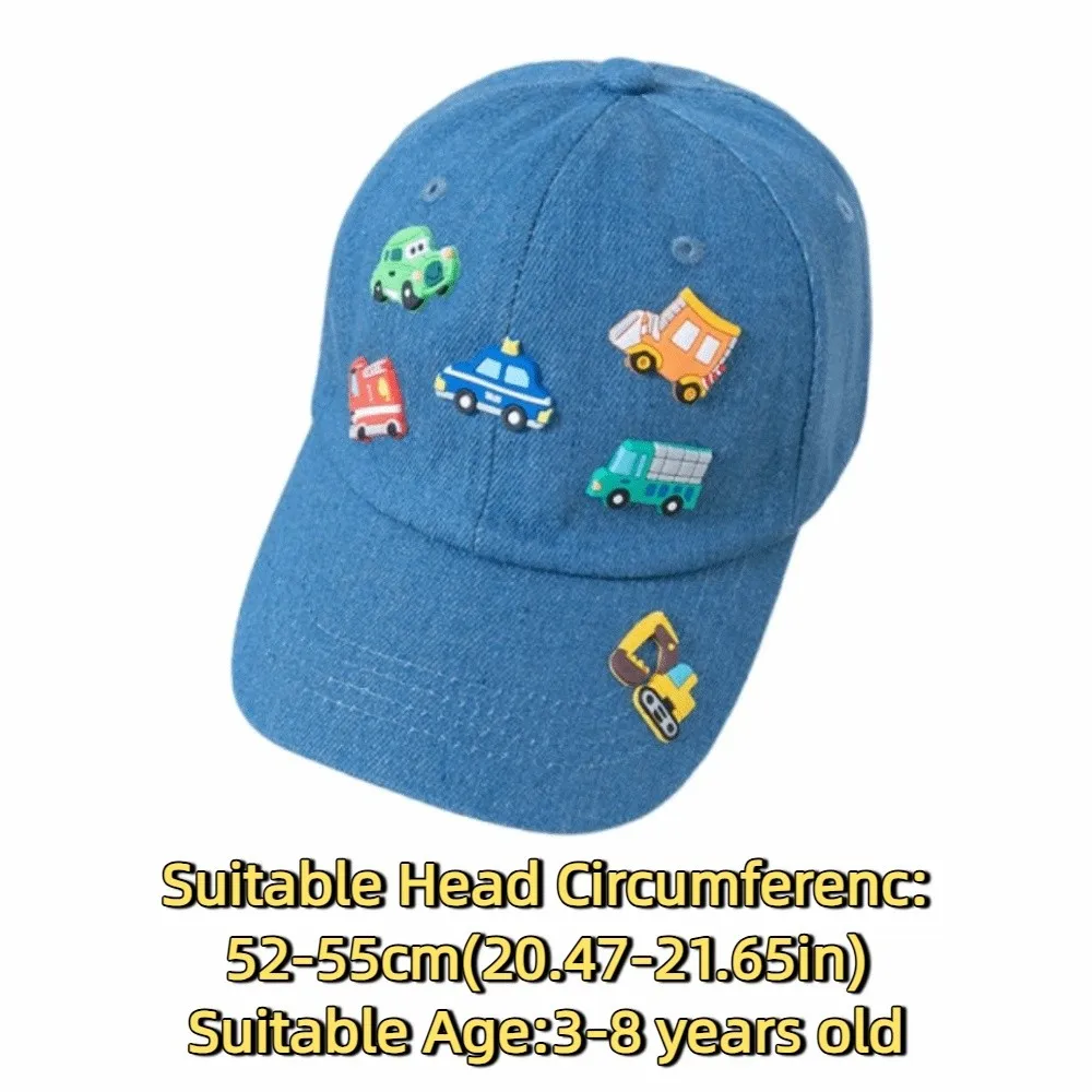 Simple Cartoon Children Sports Hats Denim Vehicles Pattern Toddler Peaked Caps Soft Breathable Baby Sun Visor Hat Daily Use
