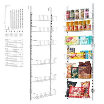 VEVOR 6/8/9/10 Tier Over the Door Pantry Organizer Heavy-Duty Steel Hanging Spice Rack, Adjustable Wall Seasoning Shelves