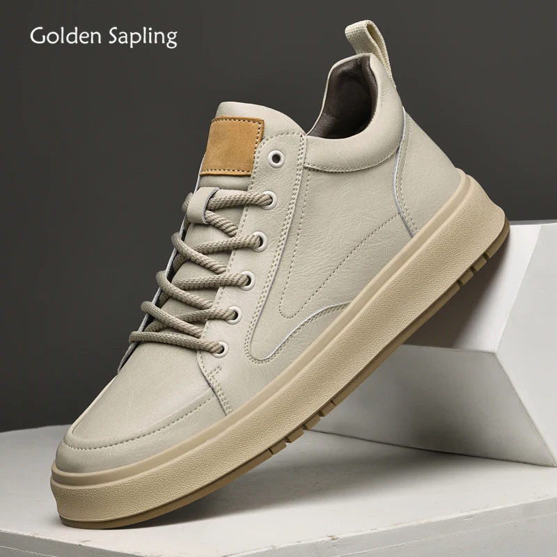 

Golden Sapling Skateboard Boots for Men Genuine Leather Men's Casual Shoe Fashion Skateboarding Boot Leisure Flats Platform Shoe