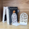 2Pcs White Metal Rose Hollow Carving Book Ends - Decorative Book Holders for Home Office Library，Book Supports for Organizing 6