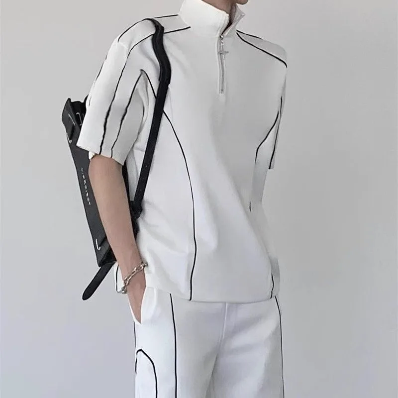 Spring Summer Fashion Short Sleeve Popularity Men's Clothing Korean Style Casual All Match Loose Rope Hombre Solid Sport Sets