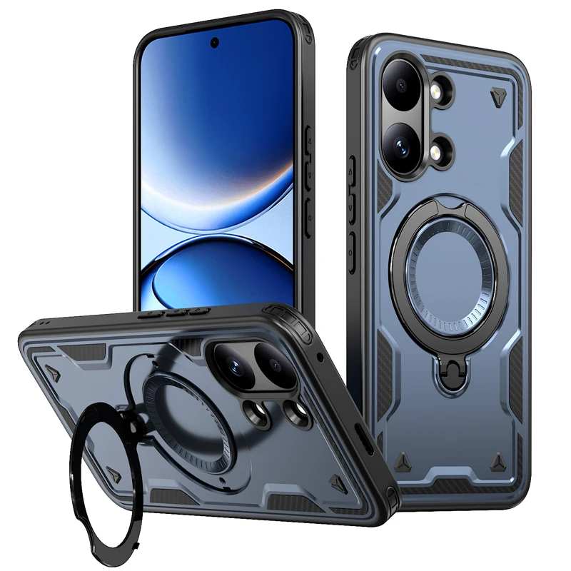 Military Drop-proof Hard Case with 360° Adjustable Ring Stand - Durable PC+TPU Protection