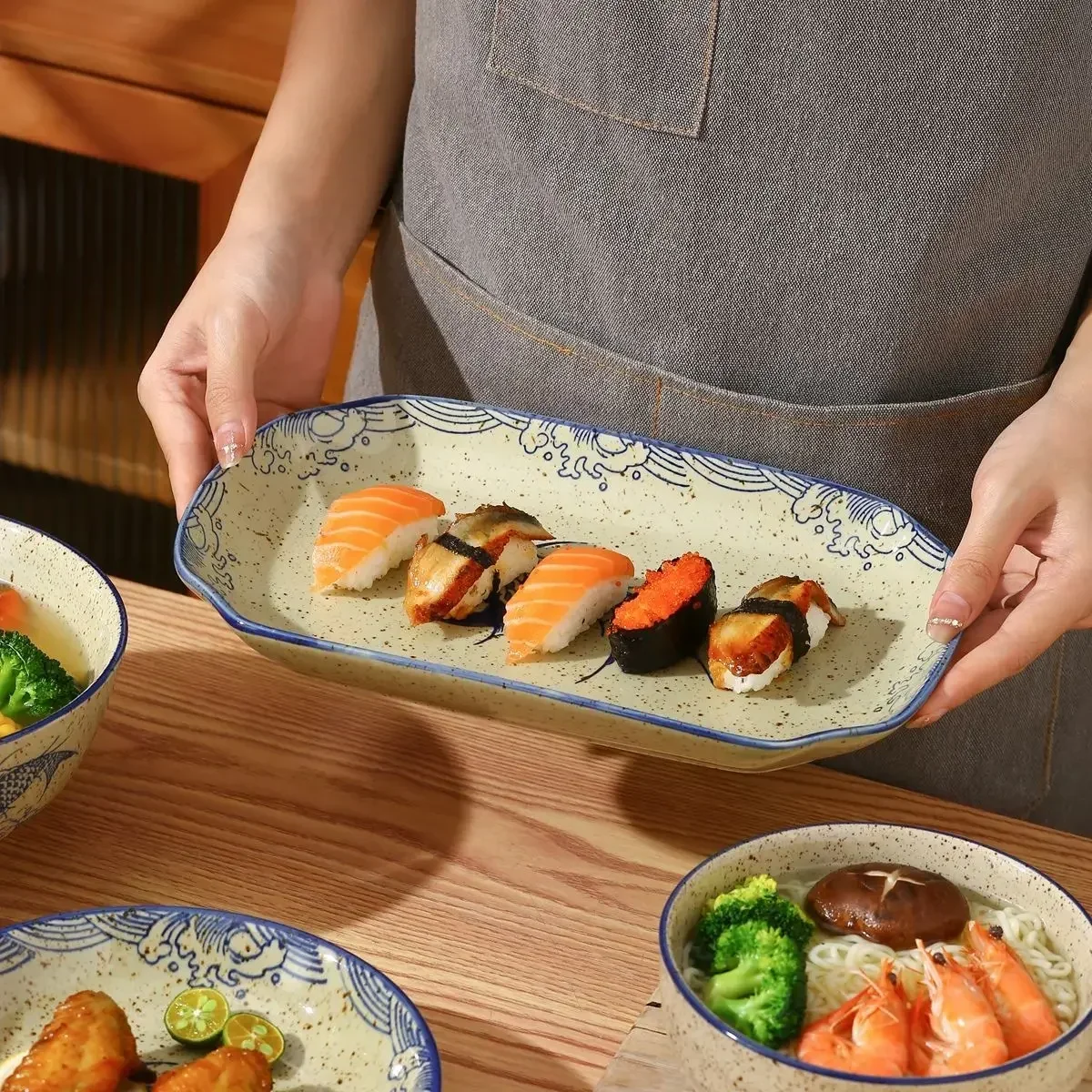 Chinese Fish Plate Round Plate Ceramic Deep Soup Bowl Household Tableware Set ceramic dessert plates bone china tableware sets