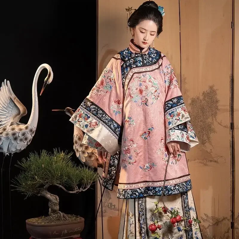 5 Color Retro Heavy Industry Antique Clothes Women Qing Dynasty Flower Printed Loose Long Sleeve Cheongsam Dress Qipao Cospaly