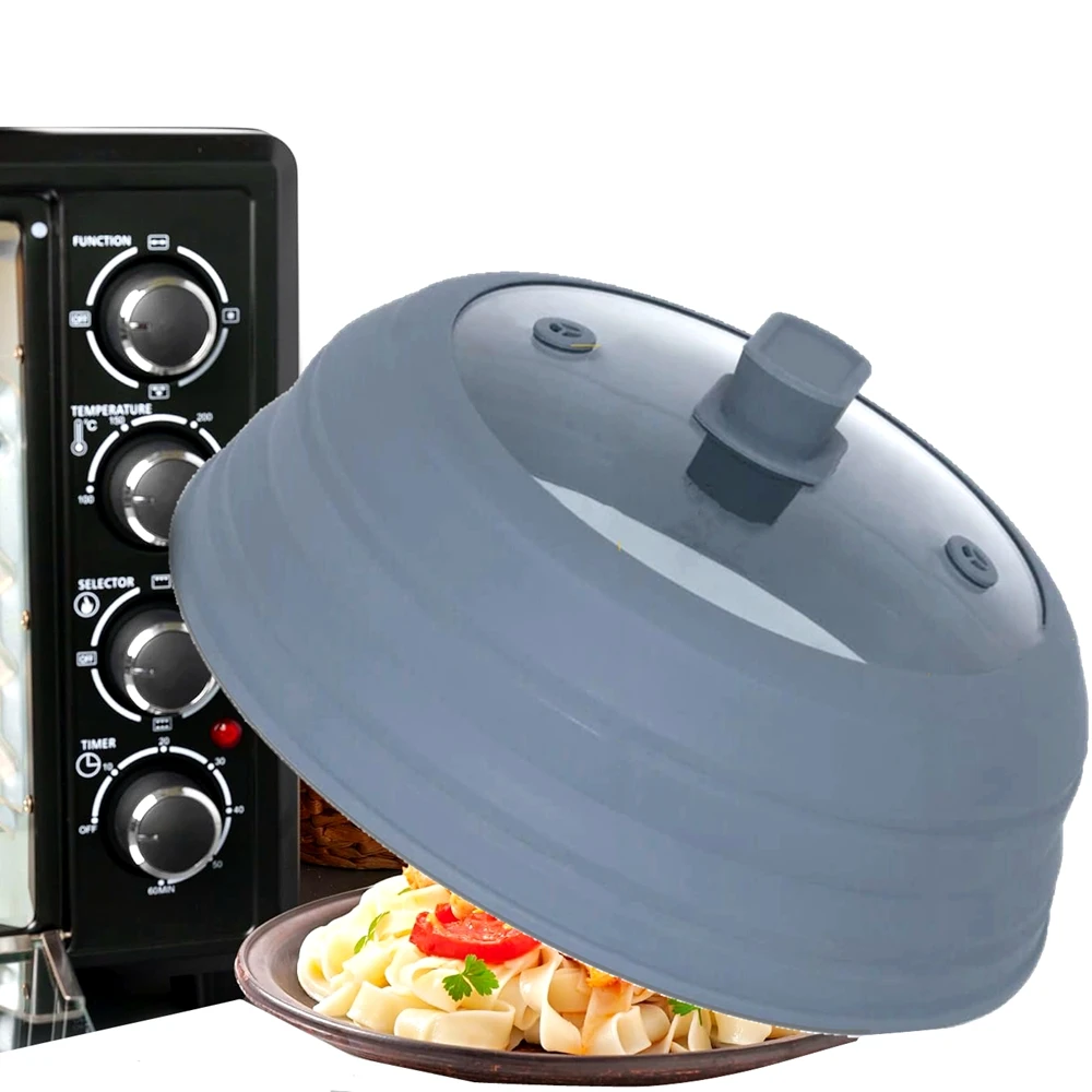 10.5 inch Microwave Splatter Cover Vented Glass Cover Splatter Guard Lid with Collapsible Silicone as Pot Plate 9in food cover,microwave cover