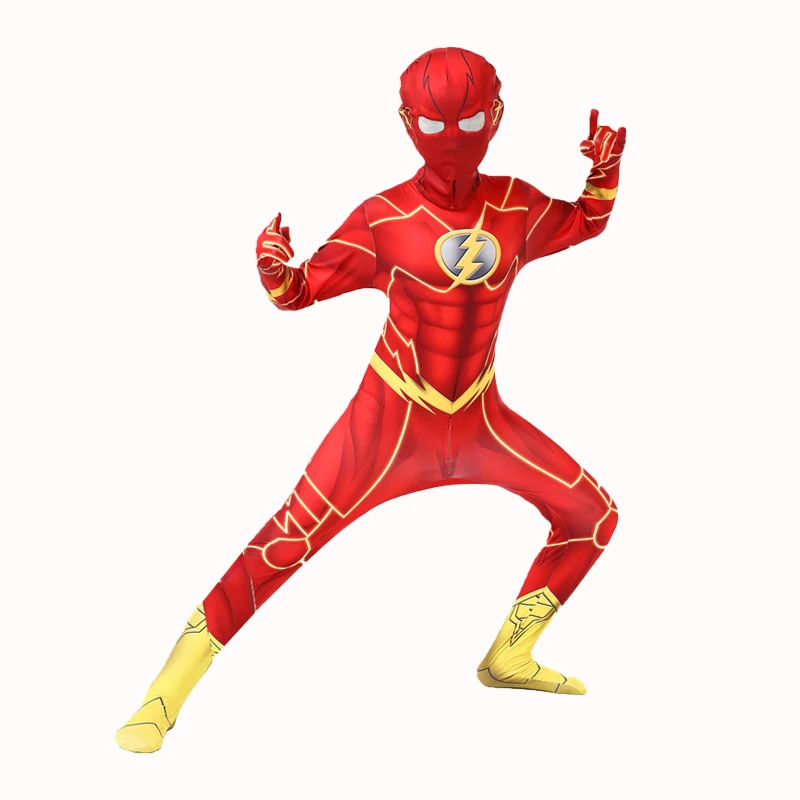 Kids Flash Man Boys Cosplay Costume New Year Carnival Party Fancy Dress with Headgear Mask Sets 5