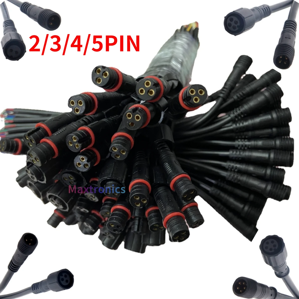 Description Picture 2 of item5/10 Pairs Waterproof Led Connector Male to Female Plug Adapter IP68 2/3/4Pin/5Pin 20CM Black Cable For Led Strip Light Modules