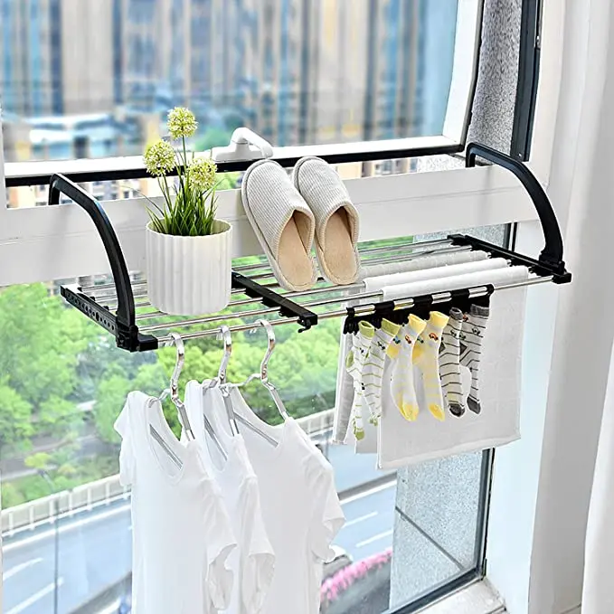Candumy Portable Clothes Drying Rack for Balcony Folding Towel Rack Indoor Outdoor Retractable Laundry with Sock Clips