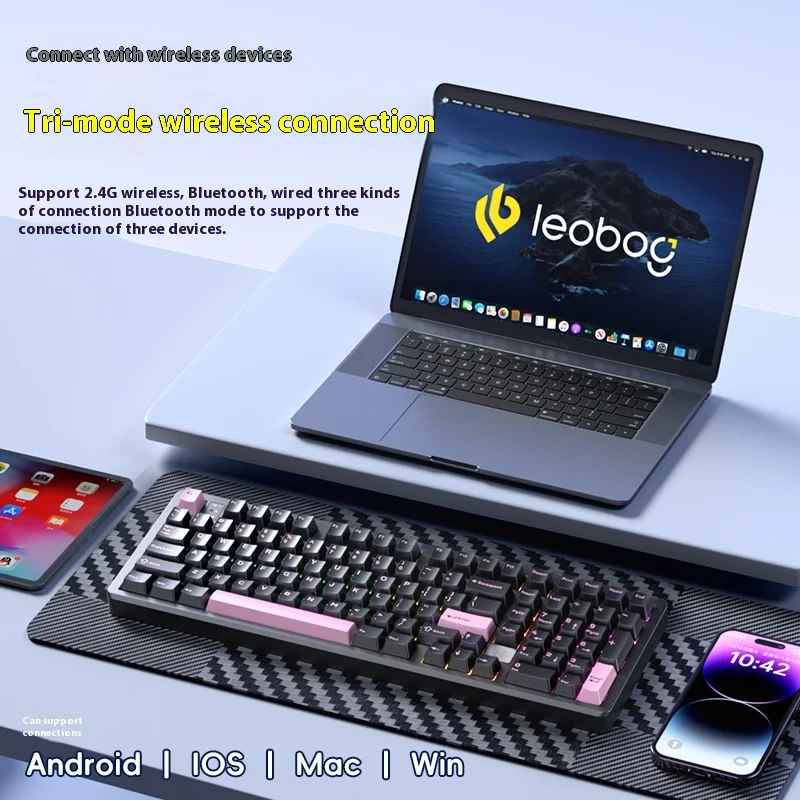 LEOBOG Hi98Pro 기계식 키보드 3 모드 2.4G 블루투스 무선 키보드 Hi98C Pro 게이머 키캡 PBT 맞춤형 게이머 키보드 선물