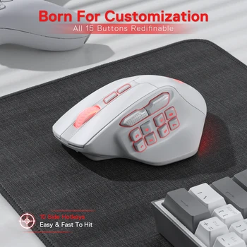 Redragon M811 PRO Wireless MMO Gaming Mouse, 15 Programmable Buttons RGB Gamer Mouse, 10 Side Macro Keys 6