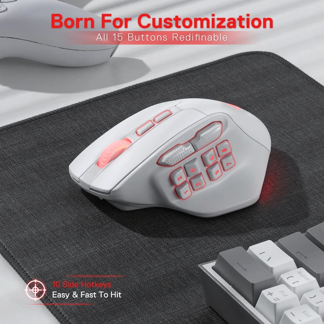 Souris MMO Redragon M811 PRO – Sans Fil, 15 Boutons Programmables, RGB, Gamer 5