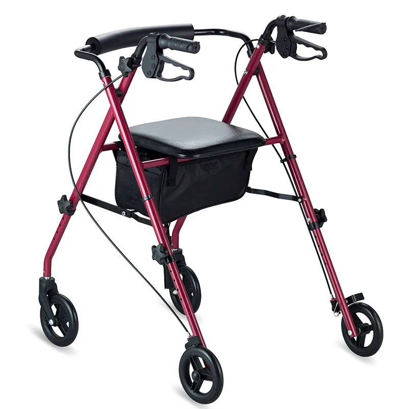 4 Wheels Rollator Red Folding Aluminum Frame, GetGo Rollator Walker with Padded Seat with 8" Wheels and Brakes, 350lbs. Capacity 2