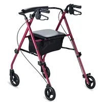 4 Wheels Rollator Red Folding Aluminum Frame, GetGo Rollator Walker with Padded Seat with 8" Wheels and Brakes, 350lbs. Capacity 2