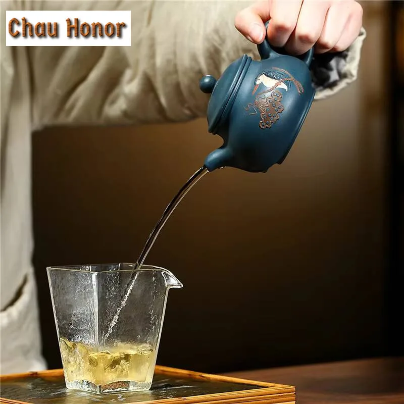 200ml Authentic Yixing Raw Ore Azure Mud Zisha Teapot Handmade Painting Household Kung Fu Teaset Tea Ceremony Customized Gifts