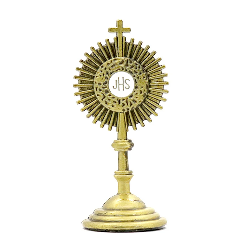 1pc Catholic Christian Communion Statue Gold Jesus Hominum Salvator Home Office Table Decoration Cross Figurine Religion Gift christian statue home decor items