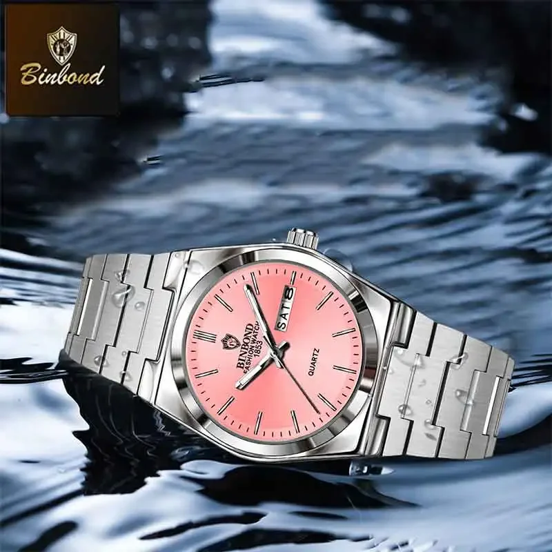 Elegant Women's Stainless Steel Waterproof Quartz Watch with Luminous Hands and Calendar
