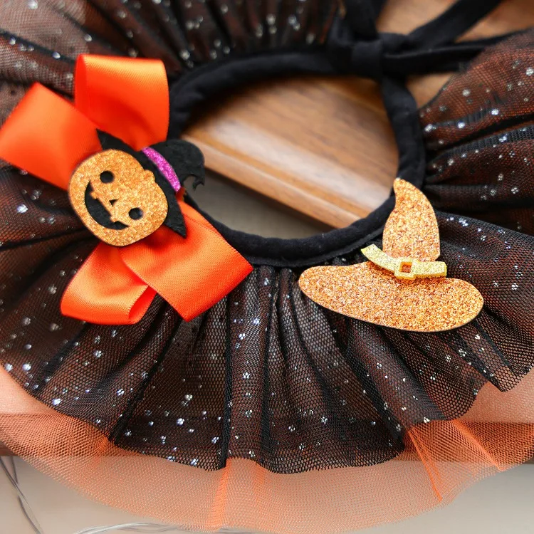 Kleine Hundehalsbänder Haustier Schal Halsband Zubehör Halskette Sabbern Lätzchen Hund Katze Halloween Spitze Zauberer Kürbis Gaze Schal Haustierbedarf – Detail 4
