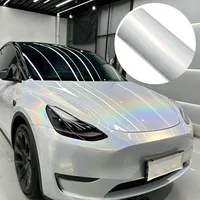 Car Wrap Vinyl Film Iridecence Laser Silver White Color Change Sticker PET Bubble Free Self Adhesive Sticker Car Accessories 1