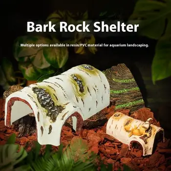 1Pcs Durable Birch Wood Texture PVC Shelter Reptile Hideaway Cave For Lizards Amphibians Shedding Relaxing Play