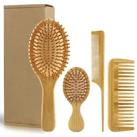 4 Pcs/set Hair Comb Set Eco-friendly Bamboo Wooden Air Cushion Massage Comb For Adult Children Wide Tooth And Pointed Tail Cmb 2