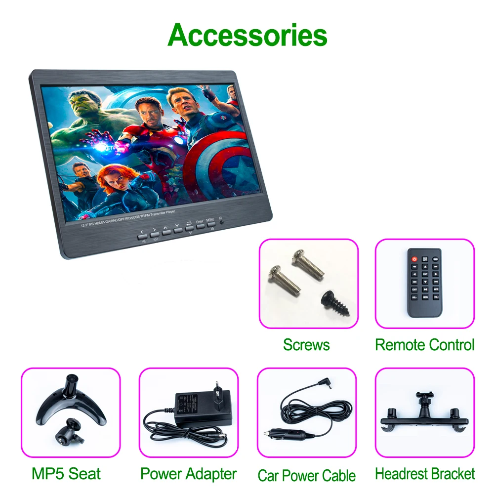Ptopoyun 13.3 ġ LCD HD , ̴ TV  ǻ ÷, ÷ ũ, 2 ä  Է  , VGA HDMI