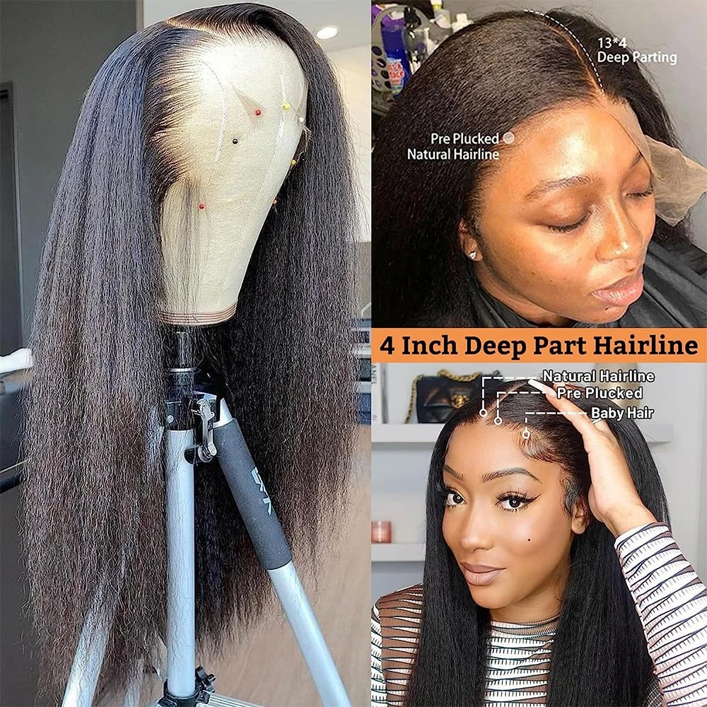 Kinky Straight Glueless Wig Human Hair Ready To Wear 13x4 13x6 HD Lace Front Human Hair Wigs Yaki Frontal 4x4 Lace Closure Wigs