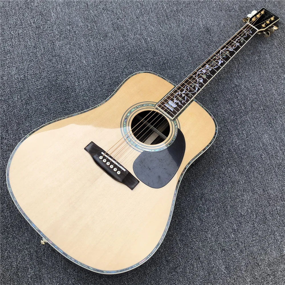 

41 Inch Solid Spruce Top D Style Acoustic Guitar,Abalone Flower Inlays Rosewood Back And Side Guitarra ,Free Shipping