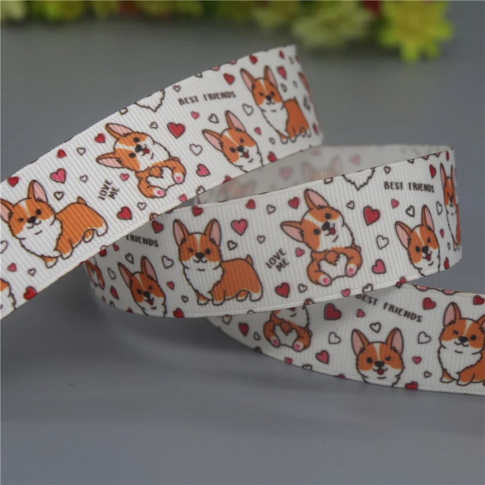 Grosgrain Ribbon DHK 50yards Dog Paw Printed Grosgrain Ribbon Accessories Material Headwear Decoration DIY Sewing Craft S2176