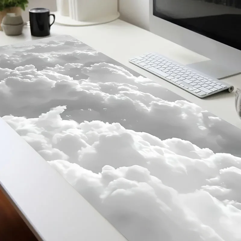 Sunshine White Cloud Gaming mouse pad, 2mm thick sewn Border smooth rubber mouse pad, 31.49 x 11.81 inches, portable desktop pad 5