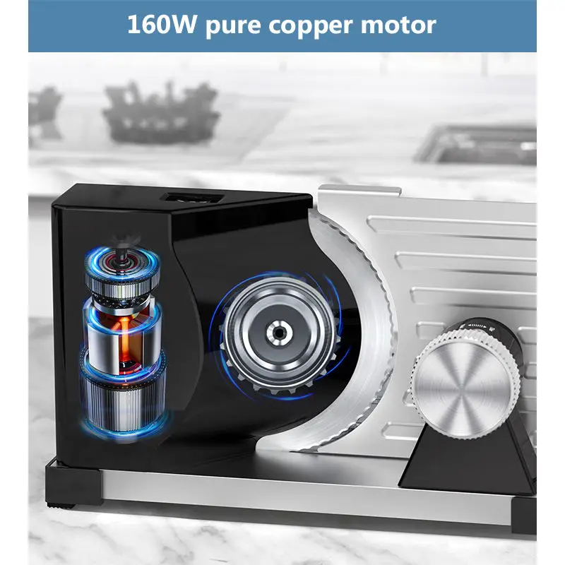 JIQI Household Commercial Foldable Lamb Roll Slicer 0-18mm Thickness Adjustable Pure Copper Motor Vegetable Meat Slicing Machine 5