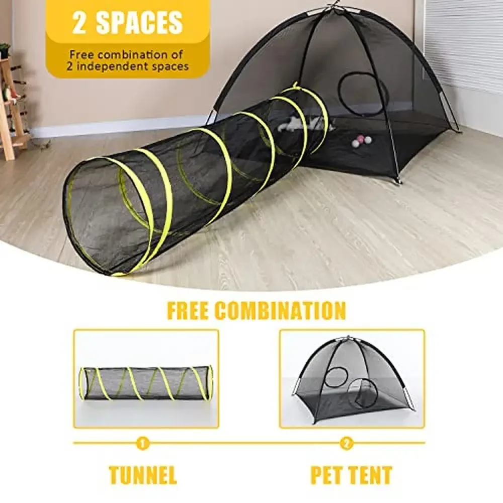 Portable Mesh Cat Playhouse with Harness & Leash Tunnel & Tease Ball Included Indoor/Outdoor Foldable Cat Enclosures Small Pets