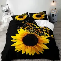 Orange Sunflower Printed Bedding Set for Lover Couples Gift Flower Pattern Duvet Cover Quilt Home Use Bedlines Double Bed Quilt 1