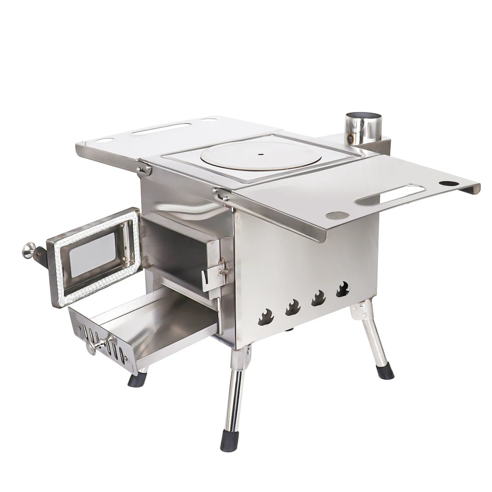 

Stainless Steel Firewood Stove Portable Outdoor Camping Wood Stove Tent Keep Warm Stove With Chimney Pipe Camping Accessories