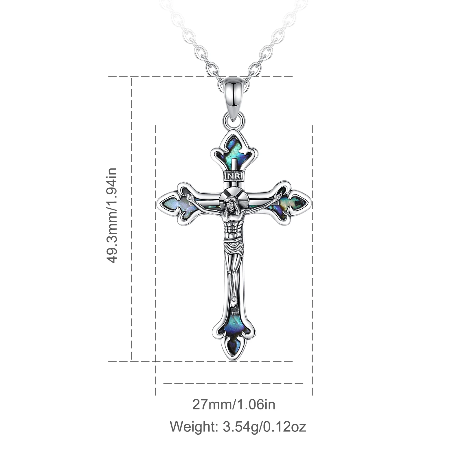 Abalone Jesus Silver Cross Unisex Necklace - Image 3