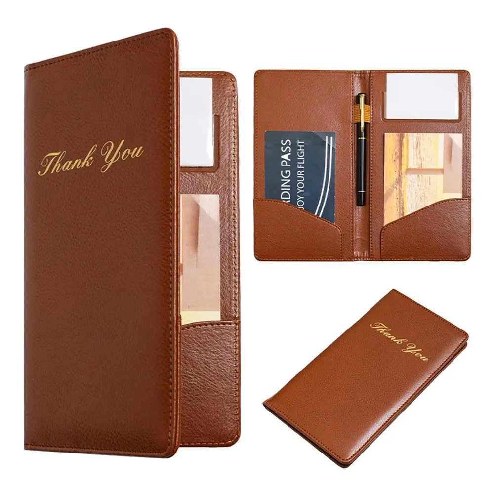 Fashion PU Leather Cash Receipt Folder Waterproof With Pen Insert Cash Book Storage Slot Thank You Printed Bill Folder Business