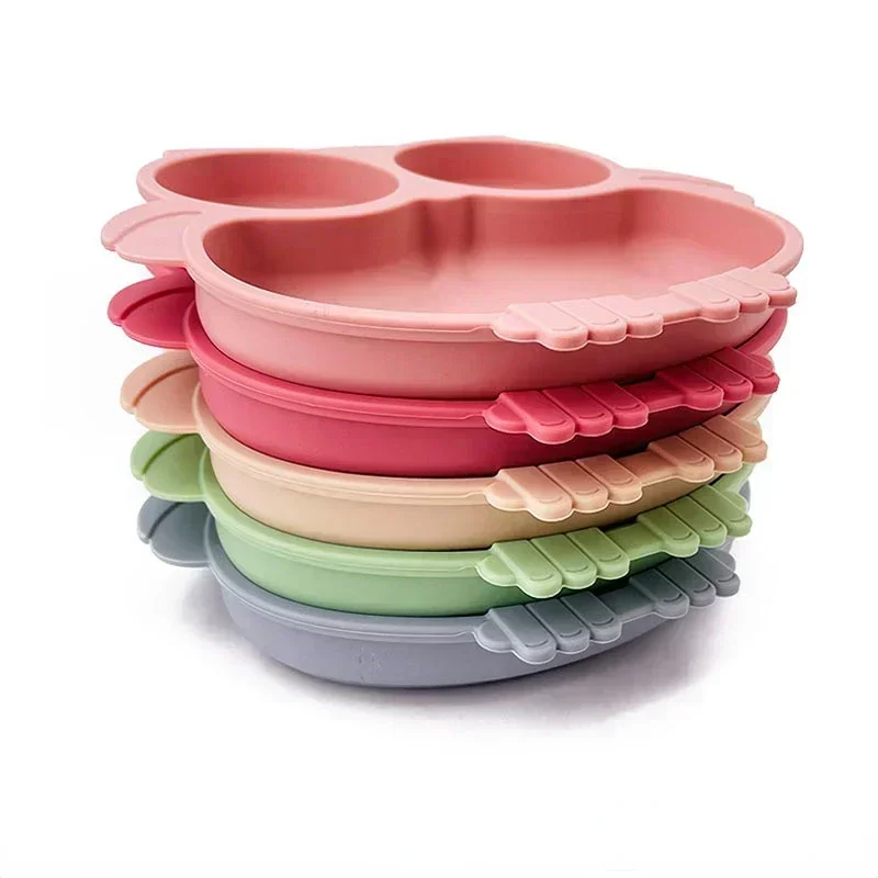 Silicone dining plate silicone meal set silicone feeding set silicone feeding bowl baby tableware set divided dinner plate children feeding tray BPA Free Silicone Baby Dining Plate Cute Owl Children Dishes Suction Plates for Toddlers Baby Training Feeding Sucker Bowl