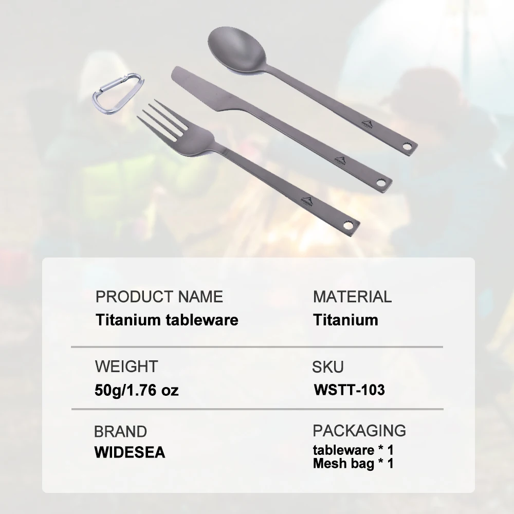 Widesea Titanium Spoon Fork Knife Set 50G Camping Tableware Ultralight Travel Tourist Outdoor Cookware Gear Equipment camping cutlery portable tableware camping cookware portable cutlery titanium tableware