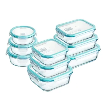 뚜껑이 있는 유리 식품 보관 용기, 식사 준비 밀폐 도시락 상자, BPA 프리 및 누출 방지, 전자 레인지 및 식기 세척기