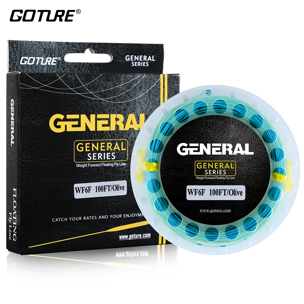 Goture GENERAL Fly Line 30M/100FT WF 3/4/5/6/7/8F Weight Forward Floating Fly Fishing Line with Welded Loops 7 Colors Optional wf 10f fly fishing line with welded loops multy color 100ft weight forward floating fly line