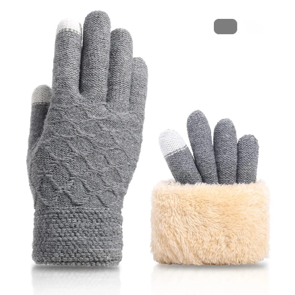 New Autumn And Winter Touch Screen Gloves For Men With Added Velvet, Double-layer Thick Insulation, Knitted Yarn Gloves For Cross-border Use_voghion.com