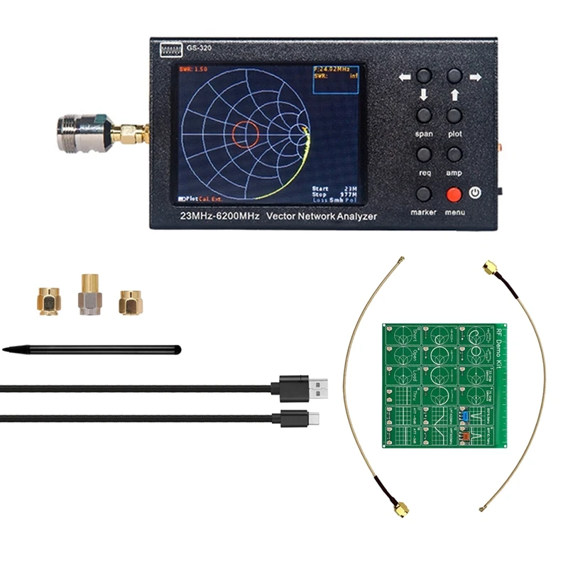 

Векторный анализатор сети GS-320 6 ГГц Nanovna + РЧ демонстрационный комплект 23 МГц-6200 МГц, металл, анализатор антенны VNA, ЖК-дисплей 3,2 дюйма