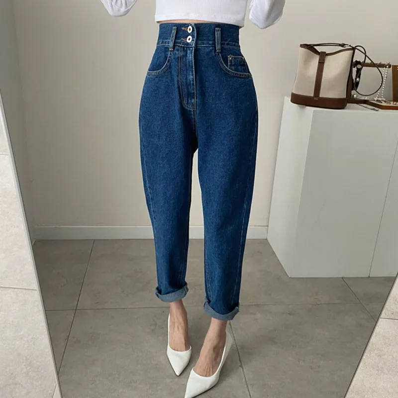ZHISILAO Fashion High Waist Straight Jeans for Women Boyfriend Mom Harem Denim Pants Streetwear 2023