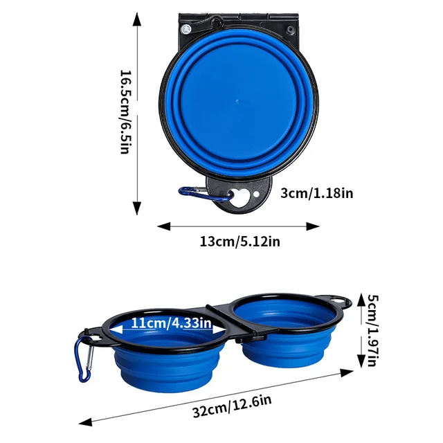 1-piece 2-in-1 foldable dual bowl feeding bowl portable outdoor travel dog and cat drinking bowl 6