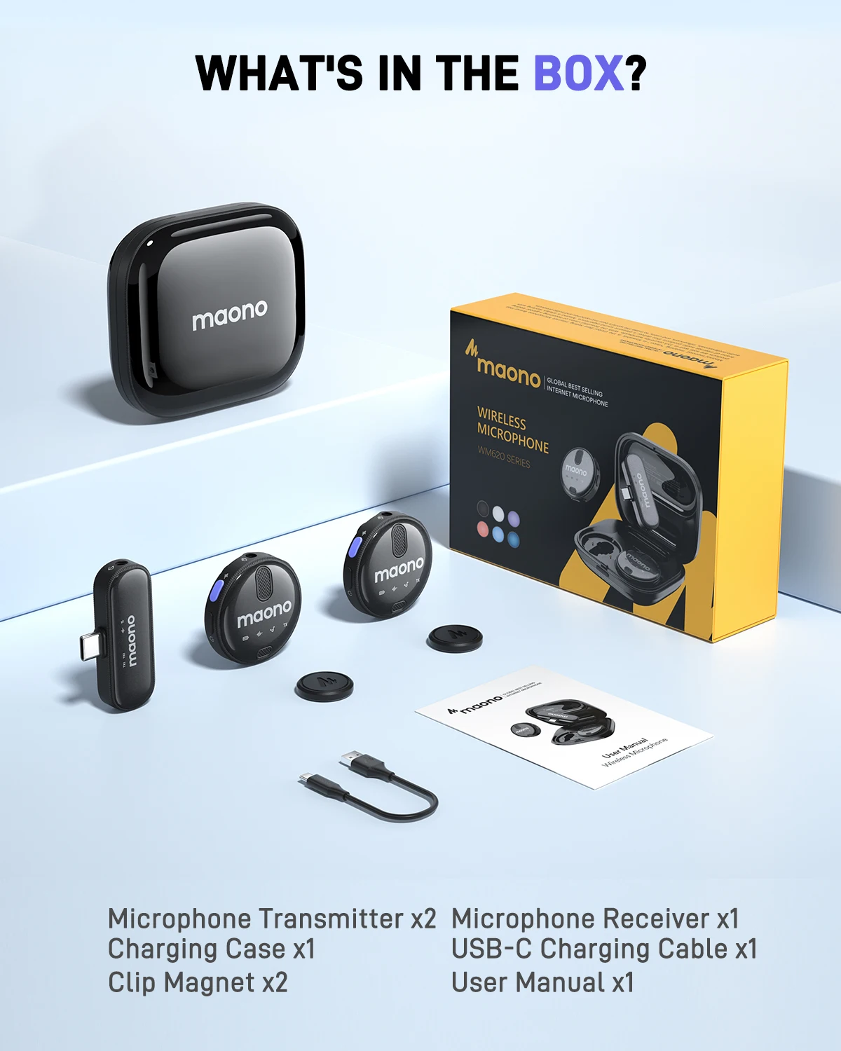 무선 USB C 옷깃 마이크 소음 감소, 실시간 모니터 마이크 게인, 틱톡 유튜브 브이로그 라이브 스트림 인터뷰, WM620