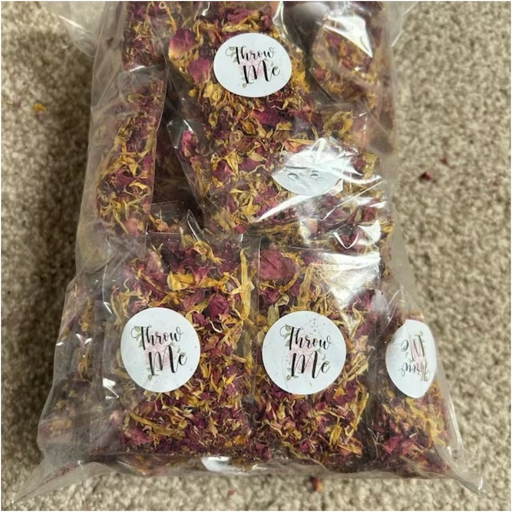 

25 bags Custom Biodegradable Confetti. Printed Pre filled packets. Wedding confetti. Petal confetti. Packets. 3 1/4 x 4 7/8 in.