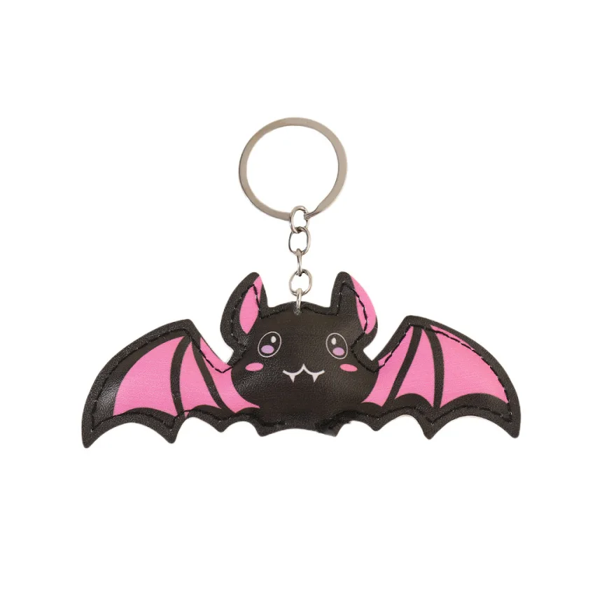 Halloween Cute Pink Bat Leather Keychain for Women Men Girls
